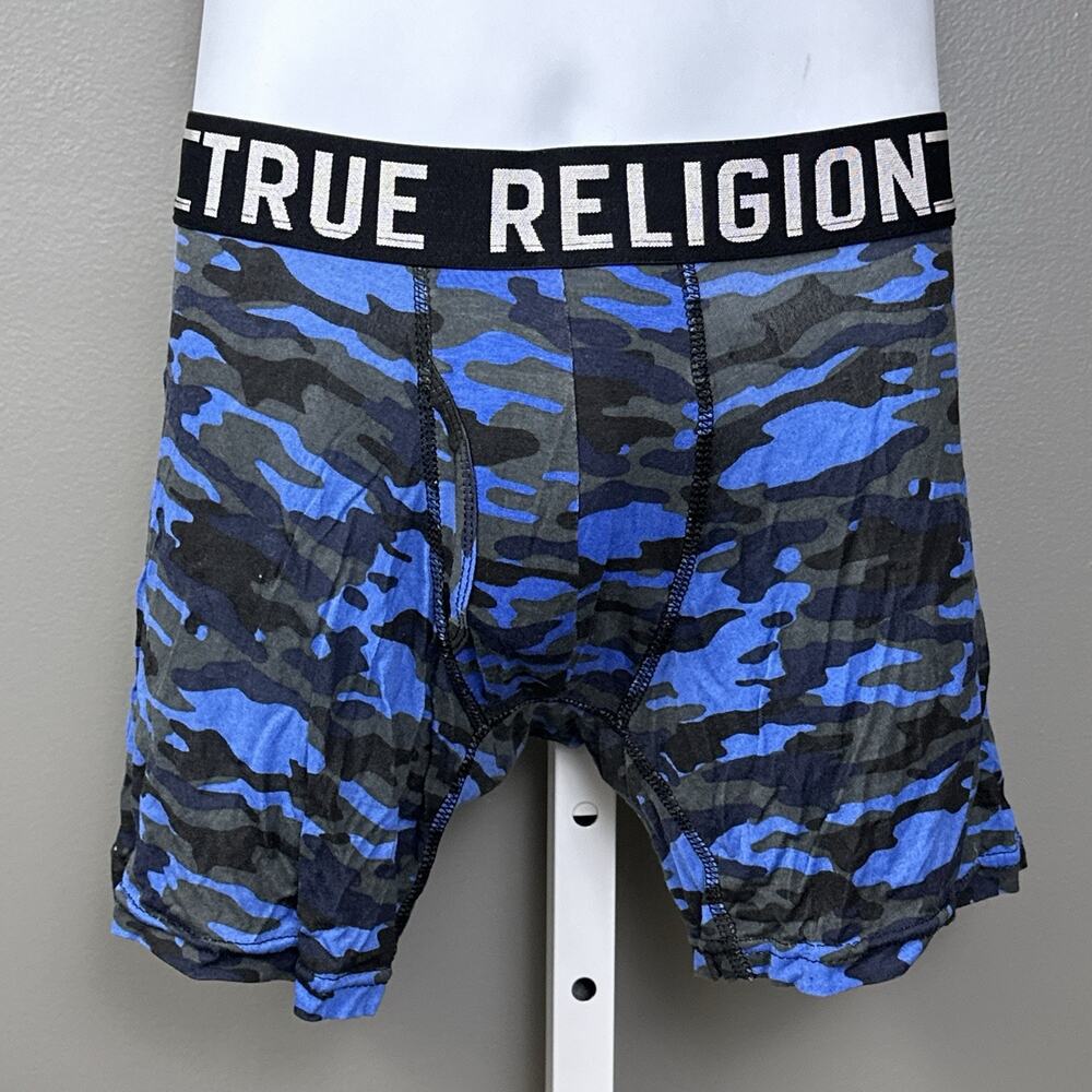 True Religion Mens Boxer Briefs Size Medium Blue Camo Camouflage Modal Blend